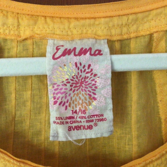 Avenue Women's Yellow Linen Cotton Blend Peasant Blouse Size 14/16 - Picture 2 of 5